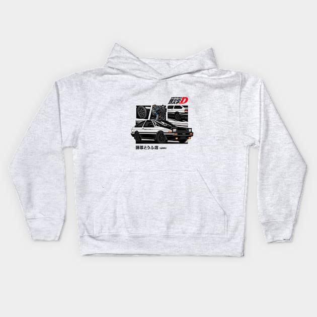 Toyota Ae86 Trueno Initial D Anime version 2 black Kids Hoodie by desaindroid@gmail.com